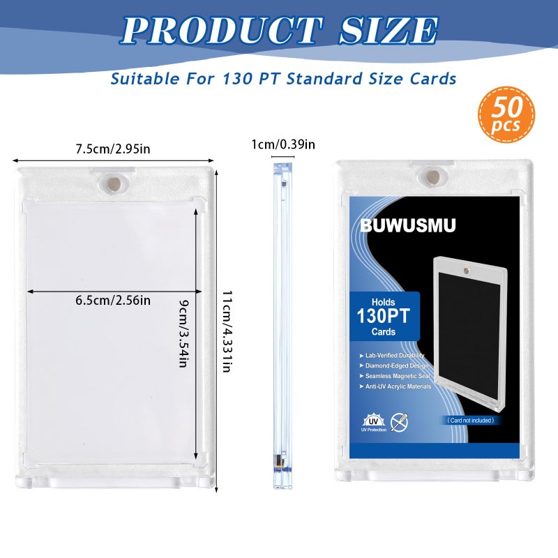 BUWUSMU 50 Pcs 130 Pt Acrylic Magnetic Card Holders One Touch Card Holder Clear Card Protectors Hard Plastic Magnetic Card Case for Sports Baseball Trading Card Storing Displaying(2.5 x 3.54 Inch) - Image 2